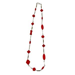 34” Chinese Cinnabar Bead Necklace with 950 SS by Tracey Mayer